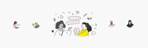 Illustration of user testing session. Illustration of different types of people 